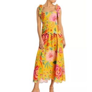 Farm rio macaw bloom scalloped midi dress